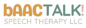 bAACTalk! Horizontal Logo in orange, green and grey